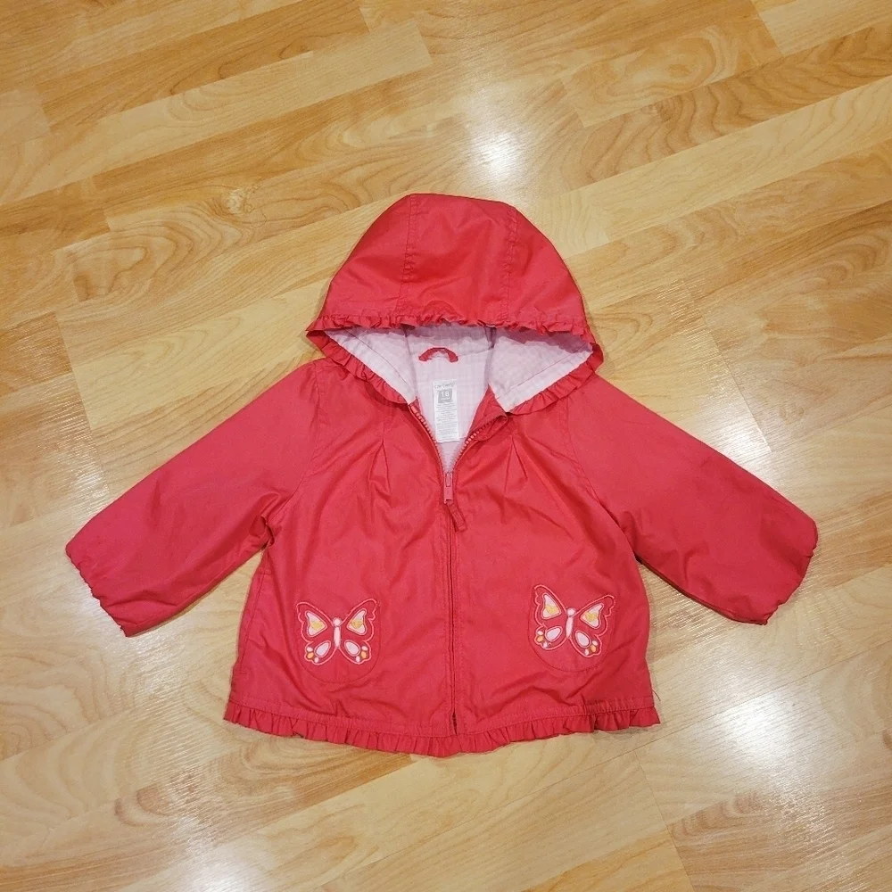 Carter's Pink Hooded Jacket with Butterfly Pockets Size 18 Months
